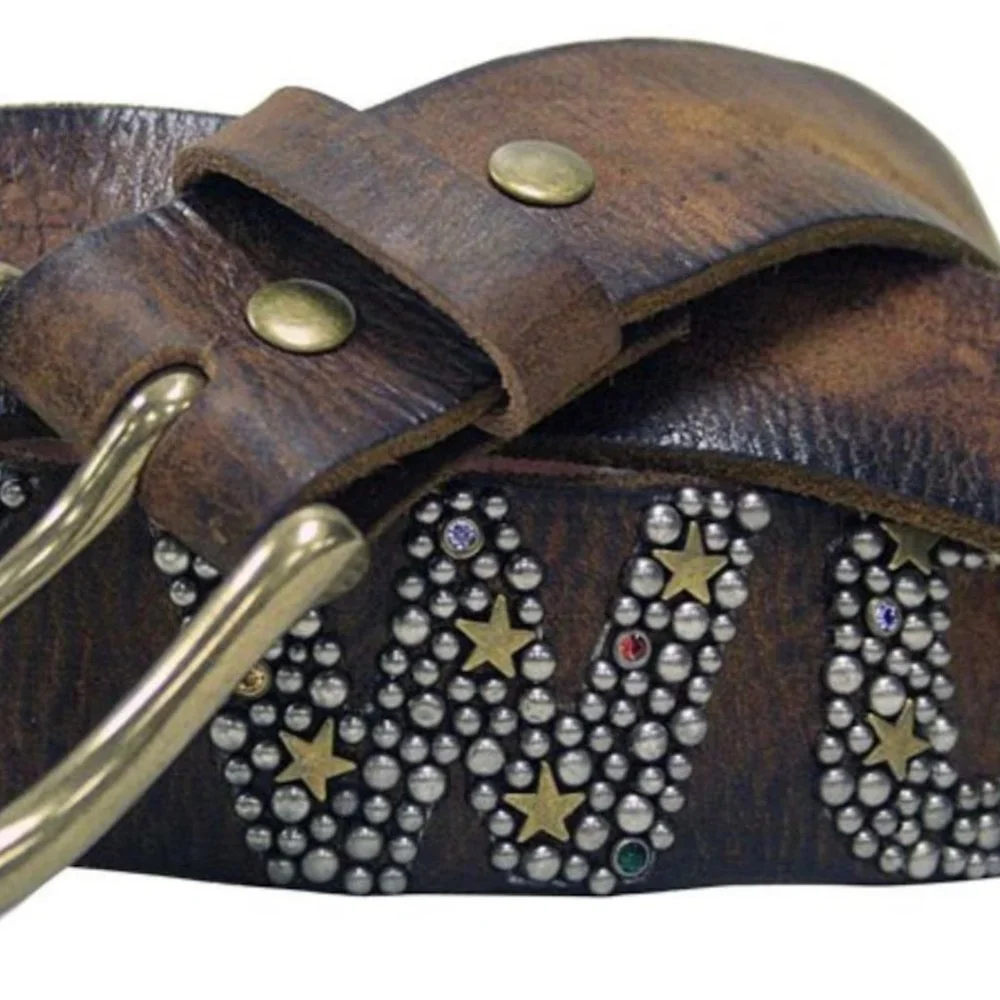 Rare Bill Lavin Leather Island Embellished Studded Hollywood Leather Belt